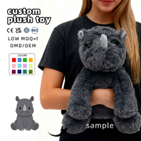 Animaux en peluche personnalisés, rhinocéros, rembourrage en coton PP, peluche douce grise, poupée en peluche personnalisable