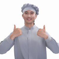 Gorro de Chef de Poliéster Gris Elástico en 4 Direcciones, 120 g/m², Personalizable, Antiarrugas, Uniforme de Cocina, Gorro OEM para la Industria Alimentaria, Gorros para Cuartos Limpios