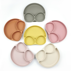 Food Grade BPA Free Silicone <b>Divided</b> Kids Dinner Plate Suction Base Non Slip Toddler Baby Mealtime Tableware - Product Image 1