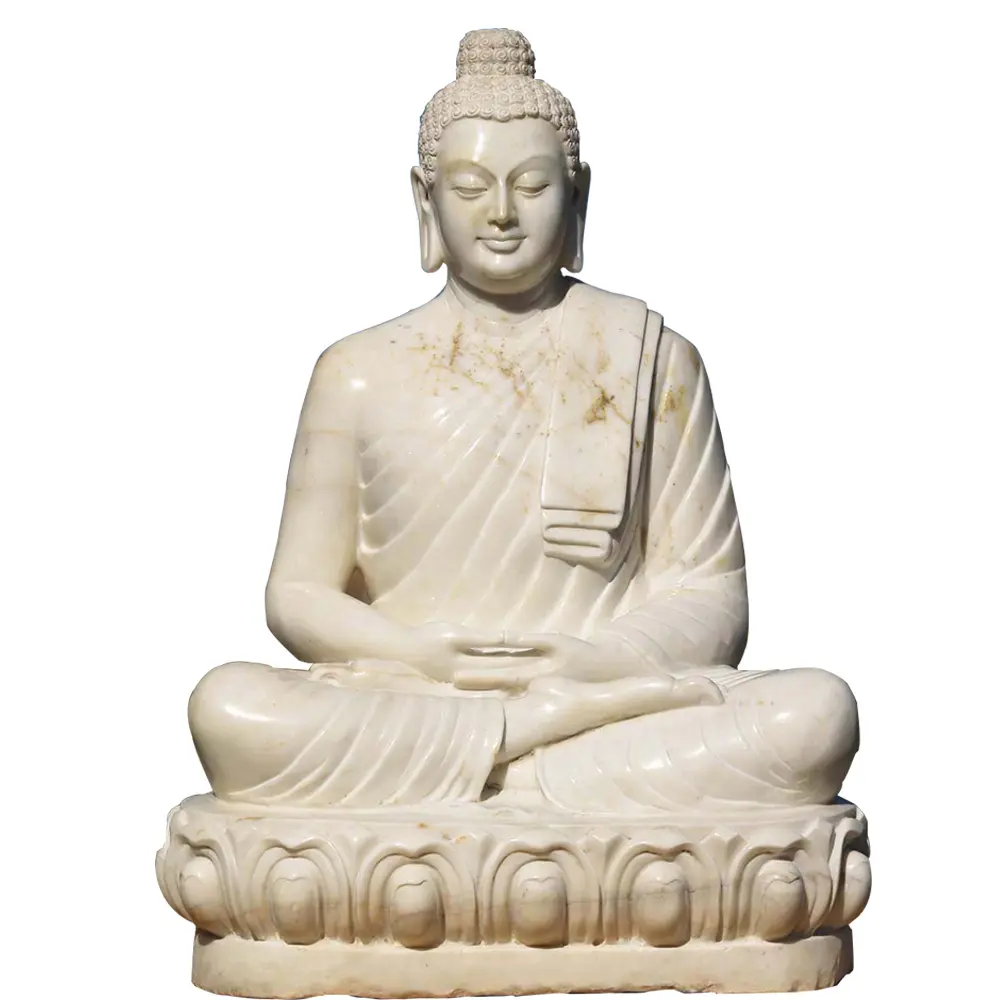Большая наружная тайская статуя Будды из белого мрамора, сидящая на лотосе