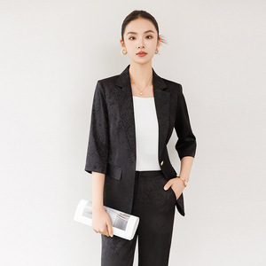 Apricot Colored Women's Suit Jacket Mid Sleeve Slim Fit Casual Blazer With Pocket Anti Wrinkle Treatment Polyester Fabric - Product Image 2