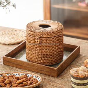 Round <b>Rattan</b> <b>Tissue</b> <b>Box</b> <b>Cover</b> Home Decorative Acial <b>Tissue</b> Holder with Top Lid Made of Real <b>Rattan</b> - Product Image 4