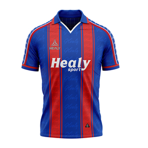 Maillot de football classique à col en V avec détails de rayures contrastées, 100% polyester extensible, léger, respirant, séchage rapide, unisexe - Product Image 1