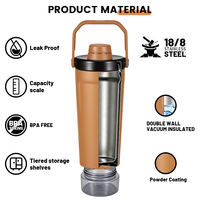Bouteille shaker à protéines Olerd avec poignée, compartiment de rangement pour poudre, double paroi isolée sous vide en acier inoxydable, anti-fuite, pour la salle de sport