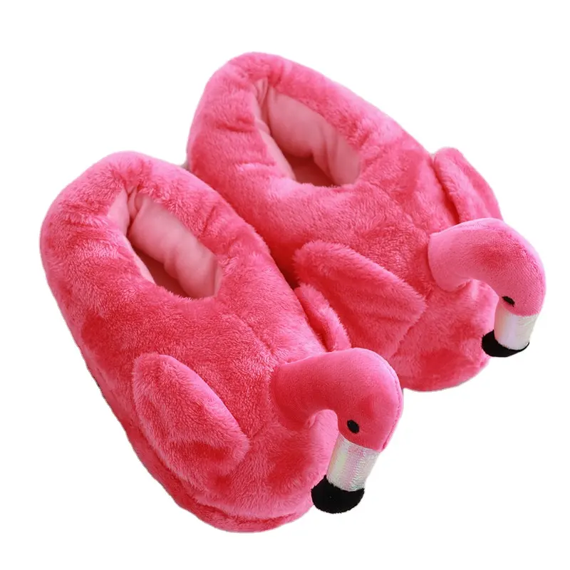 Meisje Hart Flamingo Pluche Thuis Slippers Rode Zwaan Indoor Non-Slip Gevoerde Hak Katoen Schoenen