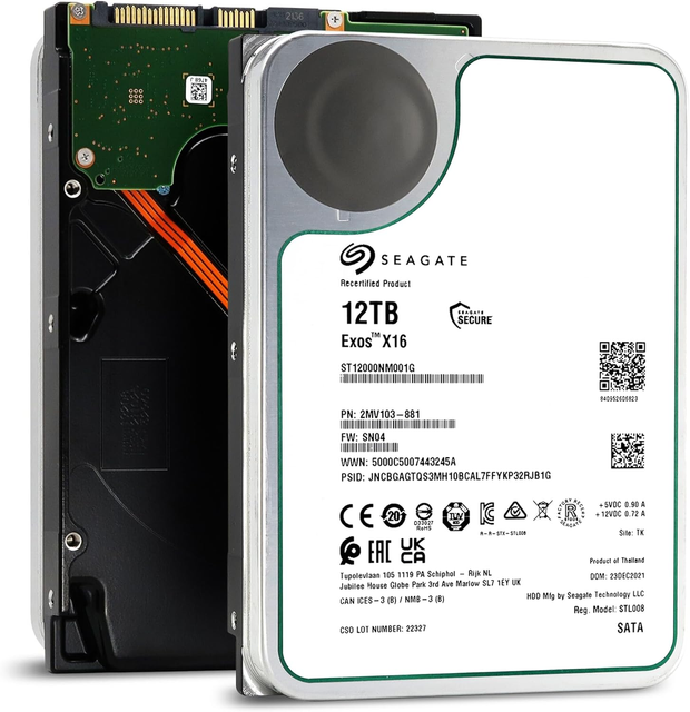 ST Exos X16 12TB Enterprise Hard Drive 3.5" SATA 6Gb/s 7200RPM 256MB Cache HDD ST12000NM001G