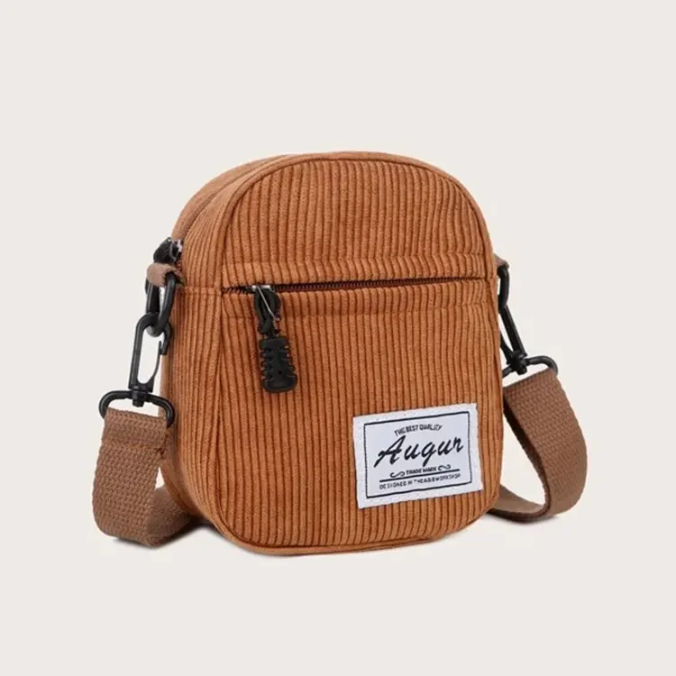 Customized Multicolor Women Brown Cute Square Single Shoulder Small Corduroy Crossbody Bags