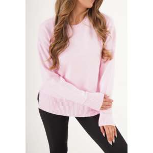 เสื้อสเวตเตอร์ไหมพรมสีชมพูพิมพ์ลายลำลองสำหรับผู้หญิง ไซส์ XS พร้อมดีเทลผ้าริบและรอยผ่าข้าง สำหรับฤดูหนาว ขายส่ง - Product Image 2