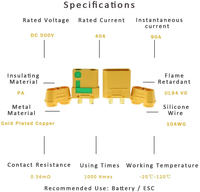 Connecteur industriel XT90-S anti-étincelle mâle/femelle plaqué or, haute intensité, pour batterie Lipo, drone, 2 broches en cuivre, PVC IP40, alimentation