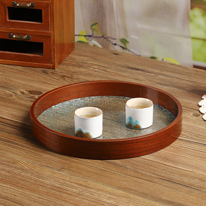 Bandeja Redonda de Madera y Vidrio Mystic Arts 2321H, Bandeja Decorativa para Servir Té y Frutas, Bandeja de Almacenamiento para Sala de Estar - Product Image 2