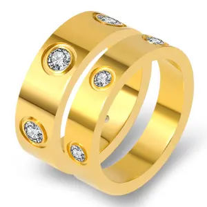 出厂价格18k黄金真金镀金戒指简约氧化锆时尚戒指珠宝钛戒指