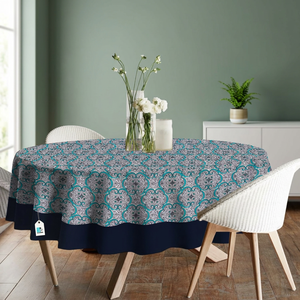 Premium 60 Inch Cotton Printed Round <b>Tablecloth</b> Floral Woven Pattern for Dining Tables <b>Parties</b> Home Decor and Events - Product Image 3
