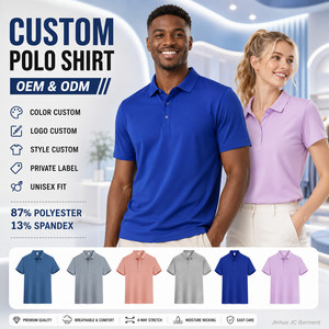 เสื้อโปโลแบบยูนิเซ็กซ์ ผ้าถักเนื้อแน่น แขนสั้น 87% โพลีเอสเตอร์ 13% สแปนเด็กซ์ ระบายอากาศได้ดี ซับเหงื่อ รับผลิตแบบ ODM OEM - Product Image 1