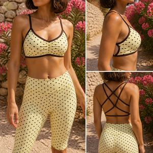 Ensemble Athleisure Vintage à Pois pour Femme, Bralette à Bretelles Croisées au Dos et Legging Court à Taille en V, Fabrication OEM - Product Image 1