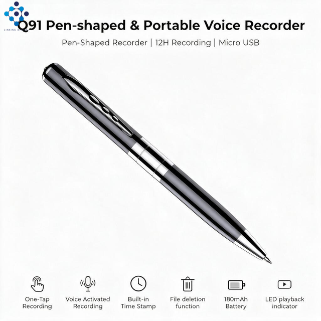 Q91 Voice Recorder Pen with Copper Alloy Body USB Connector 180mAh Battery Activated Recording & Playback