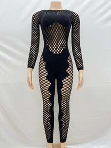 C2408 tinta unita a maniche lunghe a maniche lunghe tubino Sexy Slim Fit tuta in pizzo in maglia - Product Image 5