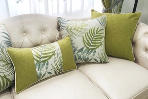Housse de coussin carrée en coton et lin avec imprimé fougère vert-gris, style bohème, décoration d'intérieur - Product Image 2