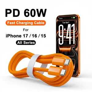Câble USB-C tressé en nylon PD 60W 5A à charge rapide pour <span class=keywords><strong>iPhone</strong></span> 15/16 Pro Max, iPad, accessoires <span class=keywords><strong>Android</strong></span> et iOS - Product Image 2