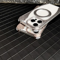 Étui de téléphone magnétique sans cadre en métal aluminium de luxe pour iPhone 16 15 Pro Max avec support à 360 ° couverture arrière rigide en PC transparent