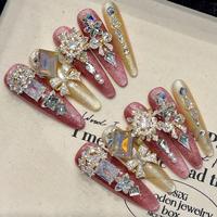 Uñas postizas de lujo con logo gratis, largas, estilo bailarina, con diamantes, a presión, personalizadas con diamantes de imitación, acrílicas, uñas artificiales.