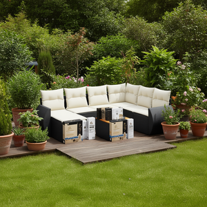 Black Garden <b>Sofa</b> Set <b>Rattan</b> Outdoor Furniture 6 Seater Weather Resistant Contemporary Design - Product Image 2