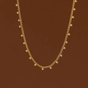 Collar de Joyería Antideslustre con Cuentas Doradas y Dijes, Cadena de Eslabones - Product Image 4