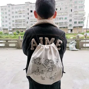 Children DIY Painting Your Own Colouring Cotton Canvas Back Pack Bag Drawstring Bag