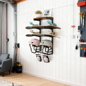 <b>Wall</b>-<b>mounted</b> Skateboard Storage Rack Wooden Helmet <b>Shelf</b> Punch Free <b>Wall</b> Storage Unit - Product Image 1
