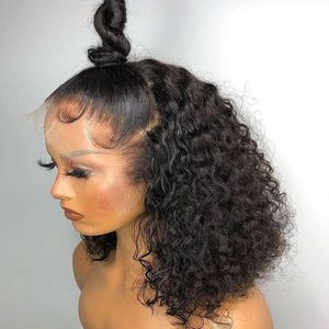 Peluca de cabello humano rizado con encaje frontal, <span class=keywords><strong>pelo</strong></span> corto con corte Bob, <span class=keywords><strong>pelo</strong></span> de bebé virgen brasileño - Product Image 1