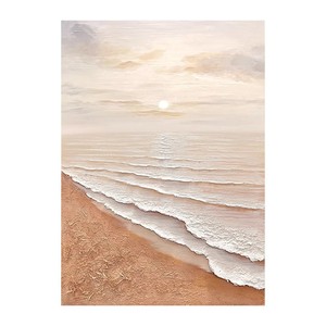 Peinture à l'huile peinte à la main, soleil sur plage dorée, style impressionniste, sans cadre, art mural minimaliste moderne pour salon - Product Image 5