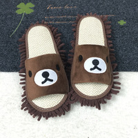 Chaussons en peluche super doux à bout ouvert avec motif brodé de dessin animé et logo personnalisé, pour le nettoyage des sols en bois au printemps, avec chiffon de nettoyage inclus