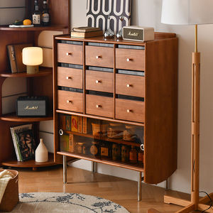 Solid Wood Chest Of Drawers <b>Storage</b> Cabinet With Glass Door 8 Drawers Living Room Bedroom <b>Sideboard</b> Cabinet - Product Image 1
