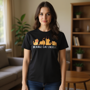 T-shirt Orange Cat Energy da donna girocollo nera - Product Image 3