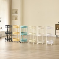 Chariot de rangement pliable à 3 niveaux, rond, en métal, avec roulettes, pour salle de bain, chambre, salon, organisateur portable