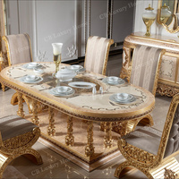 Ensemble de table à manger en bois massif sculpté, design turc personnalisé, antique, durable, table à manger réglable, meubles