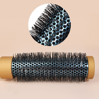 Brosse ronde unique avec manche en bois de hêtre long et céramique, technologie ionique, poils en nylon, séchage rapide des cheveux, coiffage des femmes