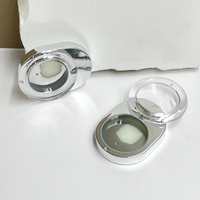 Boîtier compact rotatif 4G en plastique argenté pour poudre et blush, vide, avec couvercle transparent, pour emballage cosmétique