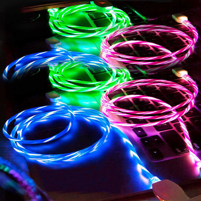 Flow Luminous Usb Cable for Samsung LED Micro USB Type C 8Pin Charger Wire for iPhone Huawei Xiaomi
