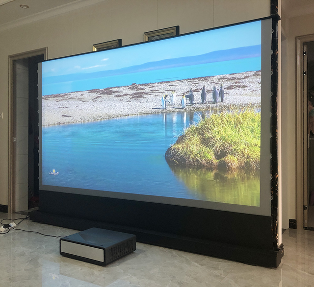 16/9 92-150inch Long Throw PVC Matte White ALR 4K Electronic Motorized Floor Rising Screen Home Cinema Projector