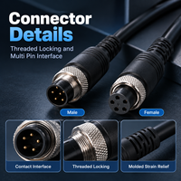 Connecteur de câble M12 2 3 4 5 6 8 broches mâle femelle fileté, câble d'extension de signal OEM, connecteur de câble circulaire M12