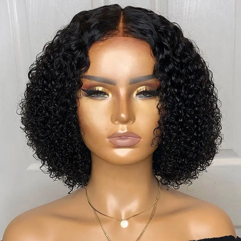 SL021 Good Price Afro Kinky Curly Wigs with Bangs, Short Fiber Black Curly Hair Wigs, Hair Synthetic Curly Short