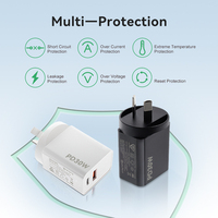Cargador rápido con enchufe AUS 20W 30W UE/EE. UU./REINO UNIDO/AU RCM cargador de pared certificado USB Australia 30W con Cable de datos para teléfono móvil portátil