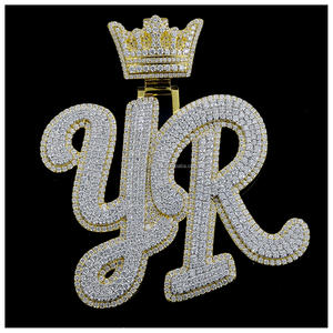 Индивидуальный кулон из серебра S925, цельного золота 10К, 14К, 18К, в стиле хип-хоп, с индивидуальной гравировкой, с муассанитом VVS, огранка «бриллиант», сертификат NGIC - Product Image 1