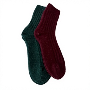 Custom Men's Classic Ribbed Solid <b>Burgundy</b> Knitted Wool <b>Socks</b> Sweat-Absorbent Daily Wear Winter Style - Product Image 3