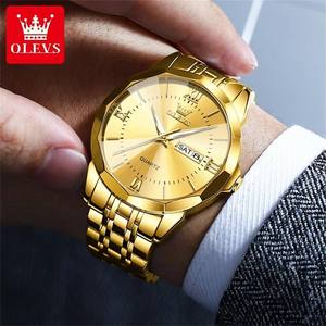 Relojes de Pulsera 9989 con Calendario Semanal, Relojes de Cuarzo Luminosos para Hombre, Regalo, Esfera Redonda, Correa de Acero Inoxidable - Product Image 1