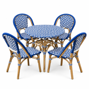 Ensemble de salle à manger d'extérieur en rotin PE durable de 5 pièces, style bistro parisien tropical, pour restaurant, café, hôtel, complexe hôtelier, jardin, terrasse - Product Image 4