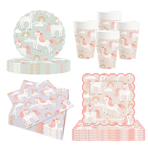 Décorations d'anniversaire licorne DAMAI comprenant des assiettes à dîner, des assiettes à dessert, des serviettes, des gobelets, une bannière et une nappe pour kit de fête licorne pour 8 personnes - Product Image 3