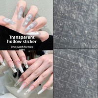 Pochoirs à ongles transparents ajourés pour French manucure, motifs floraux et grille, autocollants, outil pour lignes de sourire