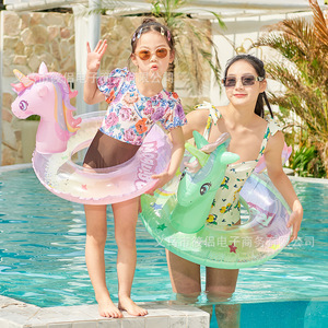 Flotador inflable con forma de caballo arcoíris, diseño de unicornio, para bebés, asiento para piscina, anillo de natación para niños - Product Image 3