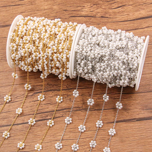 Aceworks Pearl Flower Station Chain by Meter | 18K PVD Gold Plated Stainless Steel <b>Beaded</b> Link Chain Necklace <b>Bracelet</b> <b>Making</b> - Product Image 2